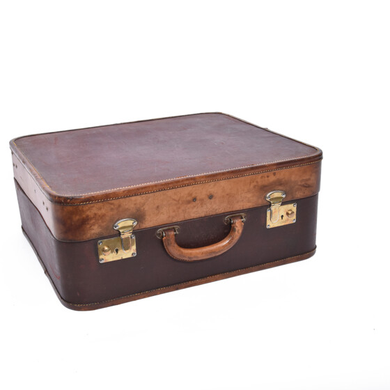 Englischer Koffer aus Rindsleder und Tuch, 1930er